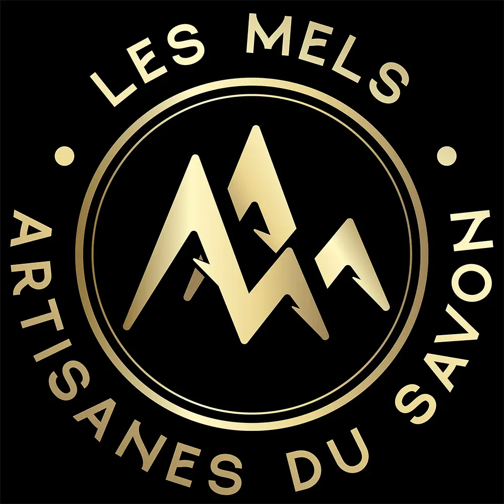 Logo Les Mels, deux montagnes dorées, savon artisanal de luxe Québec